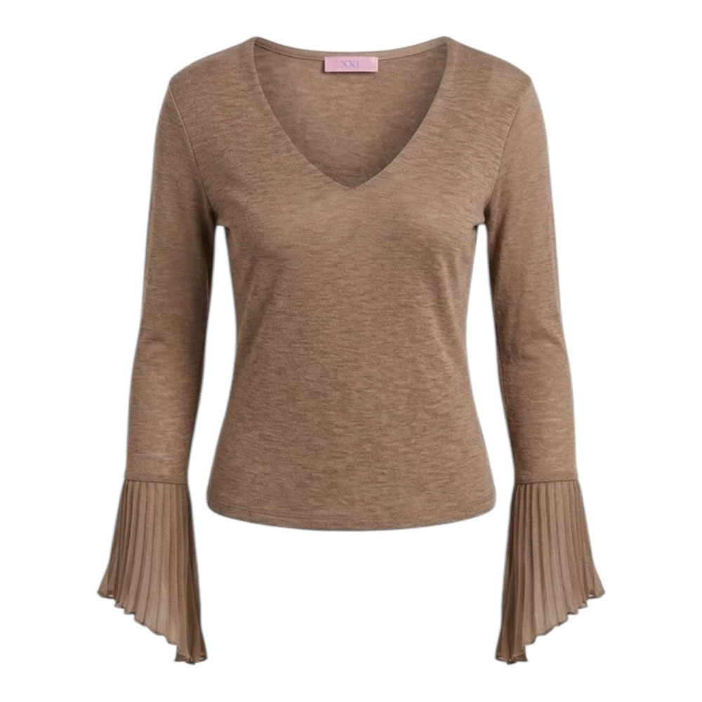 Vintage Forever 21 V-Neck Bell Sleeve Top Size L (17.5” PTP can stretch to 18”)